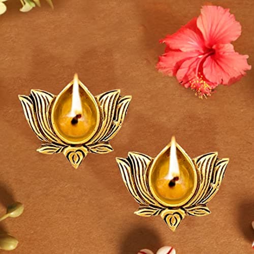 The Advitya Lotus Shaped Brass Diya for Pooja|Festive Decor Diwali Gift|Home Decor Items|Deepam Oil Lamp Vilakku Deepak for Puja|Kamal Deep|Pooja Essentials|Diwali Decoration Item|(Pack of 2)