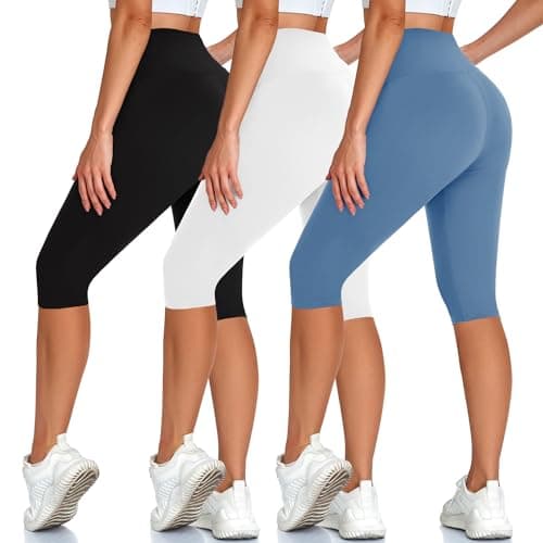 High Waisted 3 Pack Women's Capri Pants - Knee Length Yoga Shorts, Biker Workout Leggings for Women,Summer Activewear
