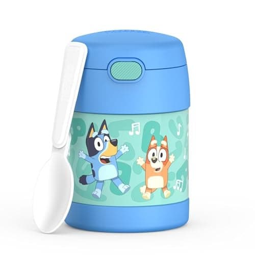 THERMOS FUNTAINER Insulated Food Jar, 10 Ounce, Kid Friendly Food Jar with Foldable Spoon, Bluey