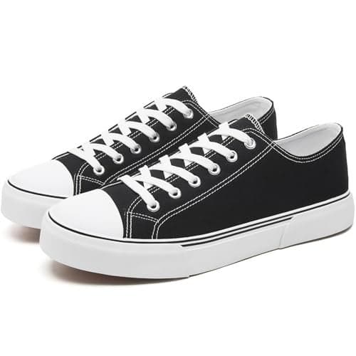 yageyan Men Canvas Low top Shoes Classic Casual Sneakers Black and White Fashion Shoes(black8.5)