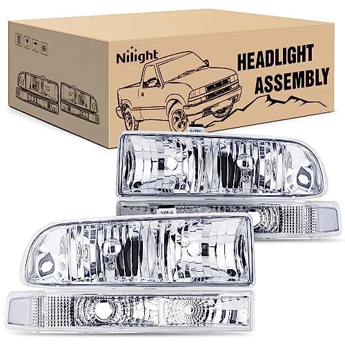 Nilight Headlight Assembly for 1998 1999 2000 2001 2002 2003 2004 2005 Chevy Blazer Headlights 1998-2004 Chevrolet S10 Pickup Replacement Headlamp Housing Bumper Lights