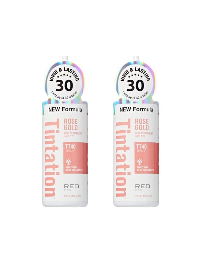 Tintation Semi-Permanent Hair Color, Aloe Vera Water Based, Argan Oil, Olive Oil, Collagen & Keratin, Long-Lasting Color Dye (Rose Gold, 2 Pk, 5 Fl Oz)