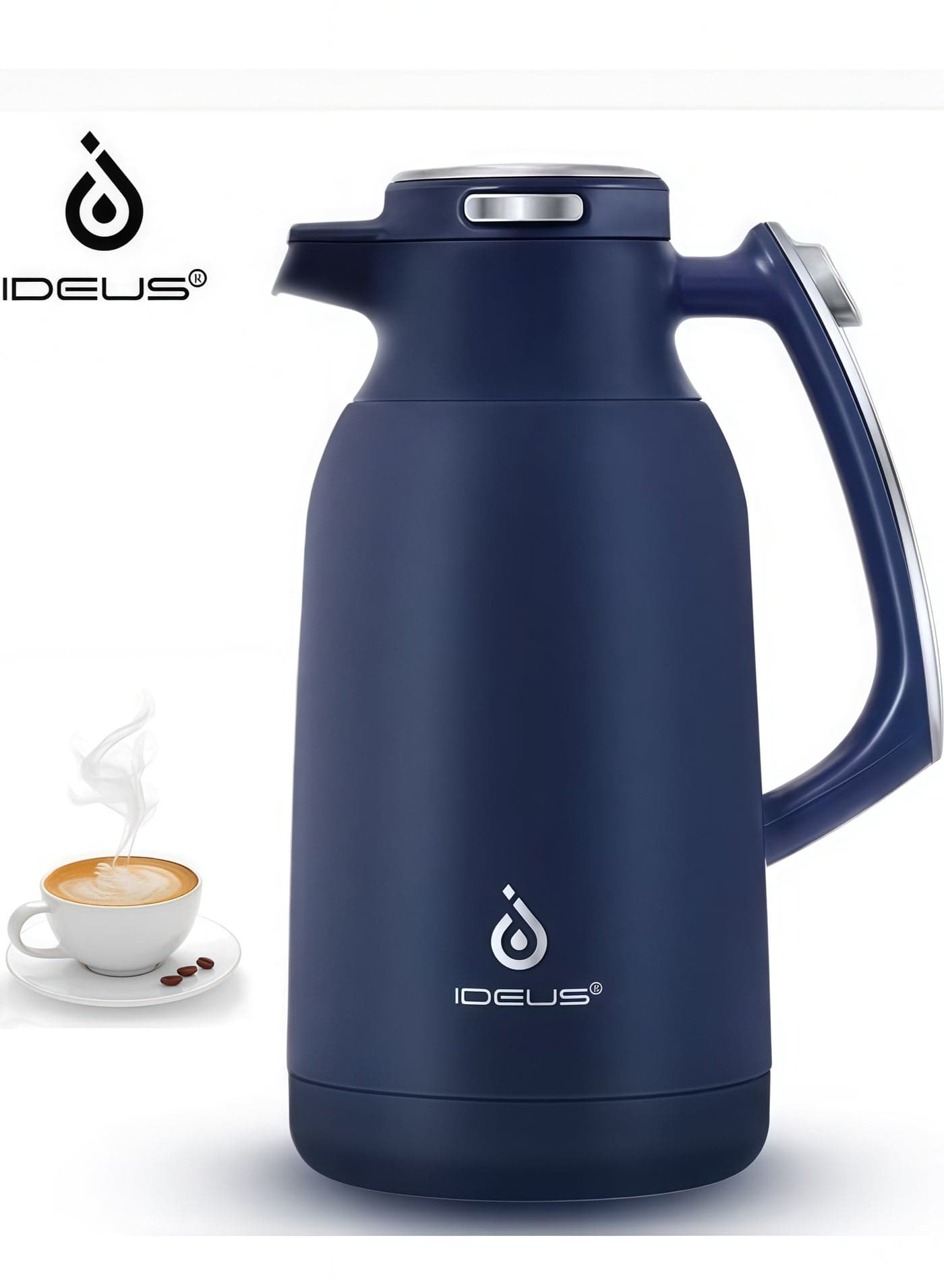 IDEUS Thermos Flask, 2 L, Stainless Steel Double-Walled Coffee Pot, Vacuum Insulation, Insulated Jug, Warming Jug, Teapot for Coffee, BPA-Free,