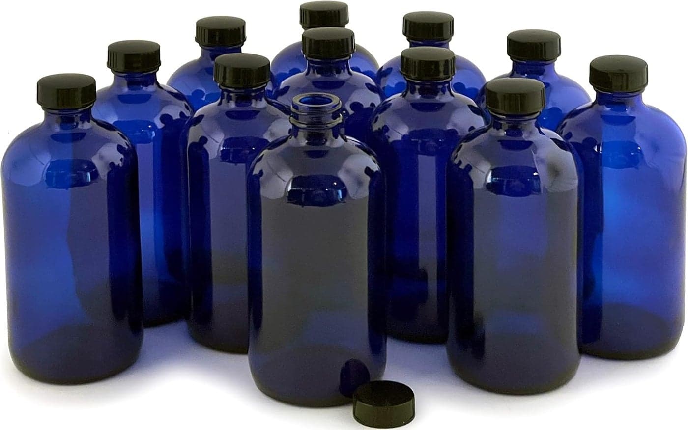 Vivaplex 12 Cobalt Blue 16 oz Glass Bottles with Lids