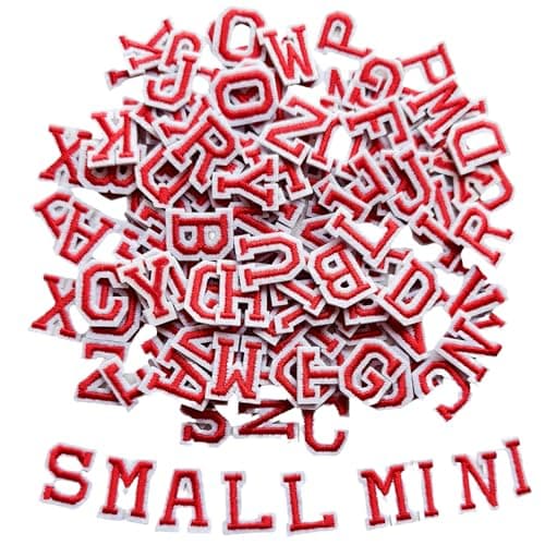 Zlettery 130pcs Iron on Letter Patches 0.7 inch, 5 Sets of 26 Embroidered Alphabet A-Z Patches for Clothing Jackets Hats Backpacks Jeans Red