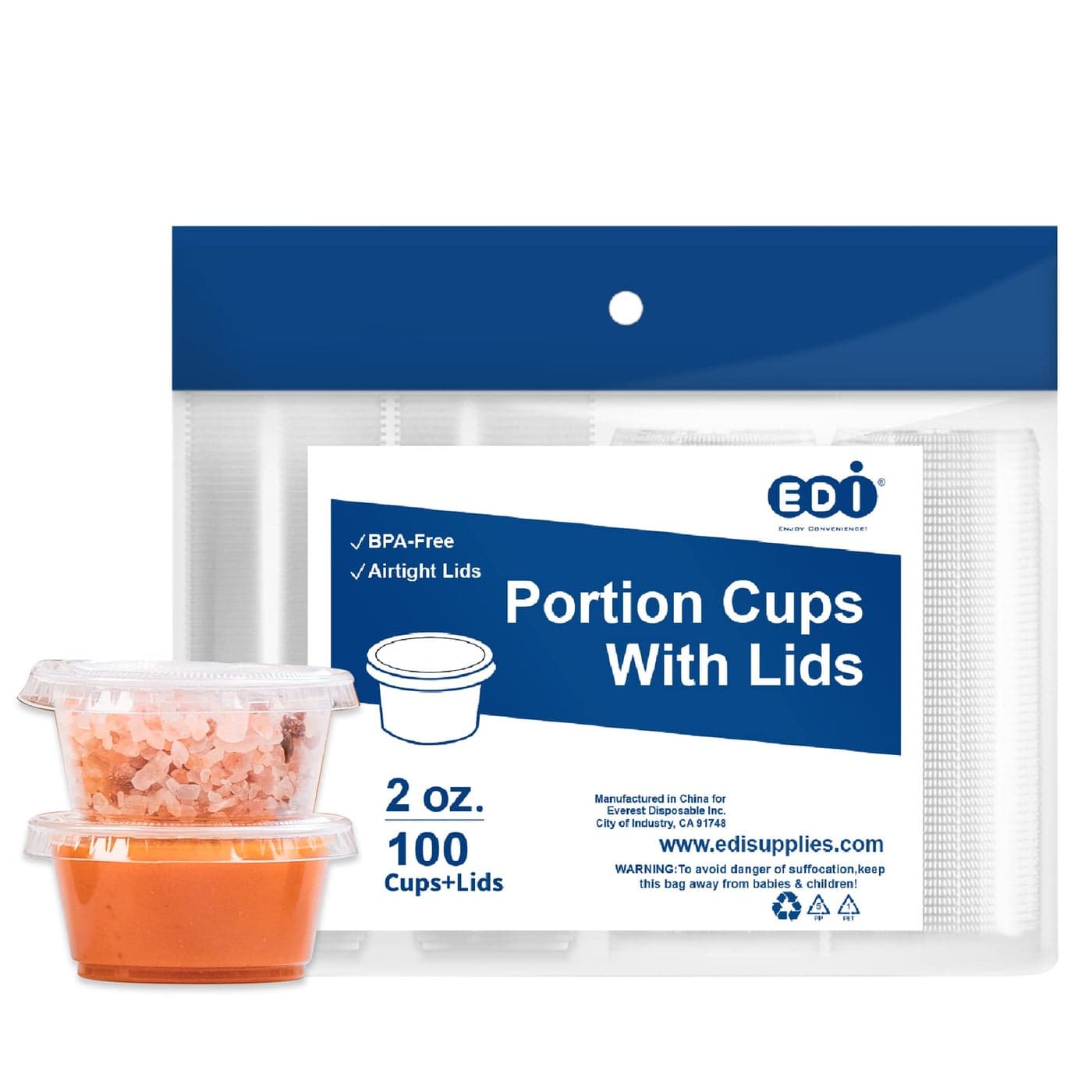EDI Clear Disposable Plastic Portion Cups with Leakproof Lids 2 Oz 100 Sets BPA Free Recyclable Jello Dipping Sauce Cups