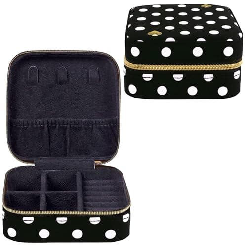 kate spade new york Small Travel Jewelry Case, Black Dotted Jewelry Box to Organize Rings, Necklaces, Earrings, Polka Dot