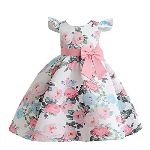 Hopscotch Girls Polyester And Viscose Floral Print Party Dress in Pink Color For Ages 3-4 Years (ZHG-4252297), Knee-Length, Fit And Flare