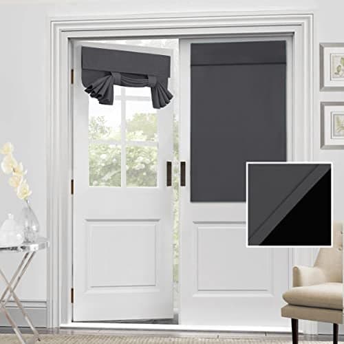 HVERSAILTEX 100 Blackout French Door Curtain Privacy French Door Blinds Light Blocking Curtain for Sliding Glass Door Thermal Insulated Tie Up Shade 26x40 Inches 1 Panel Charcoal Grey