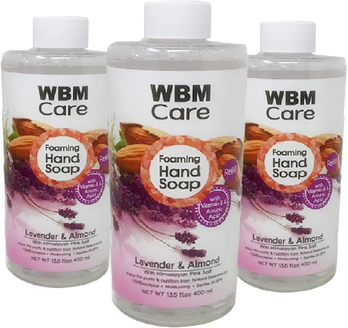 WBM Care Lavender Natural Foaming Soap Refills Enriched with Almond Scent Vitamin E Amino Acid Moisturizing Nourishing Hand Wash 135 OzEach Pack of 3