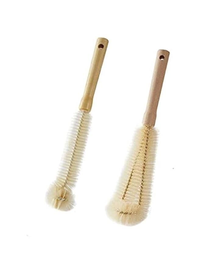 2Pcs Kitchen Cleaning Brush L-Shaped Coffee Tea Glass Cup Bottle Brush Hangable Wooden Handle Cleaner Decontamination Washing Tools(12inch)