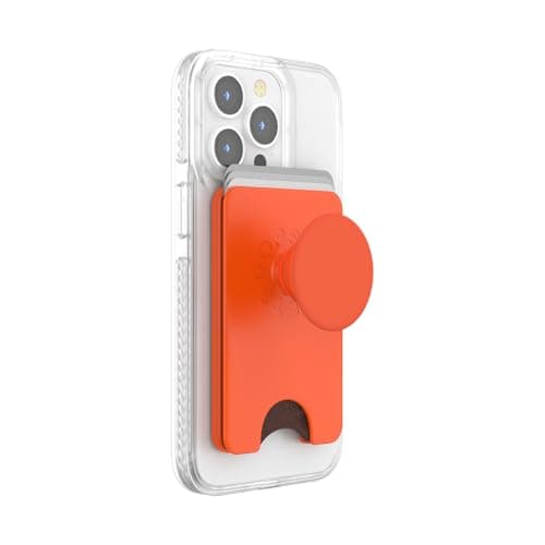 PopSockets Phone Wallet with Expanding Grip and Adapter Ring for MagSafe, Phone Card Holder, Wireless Charging Compatible, Wallet Compatible with MagSafe - Persimmon