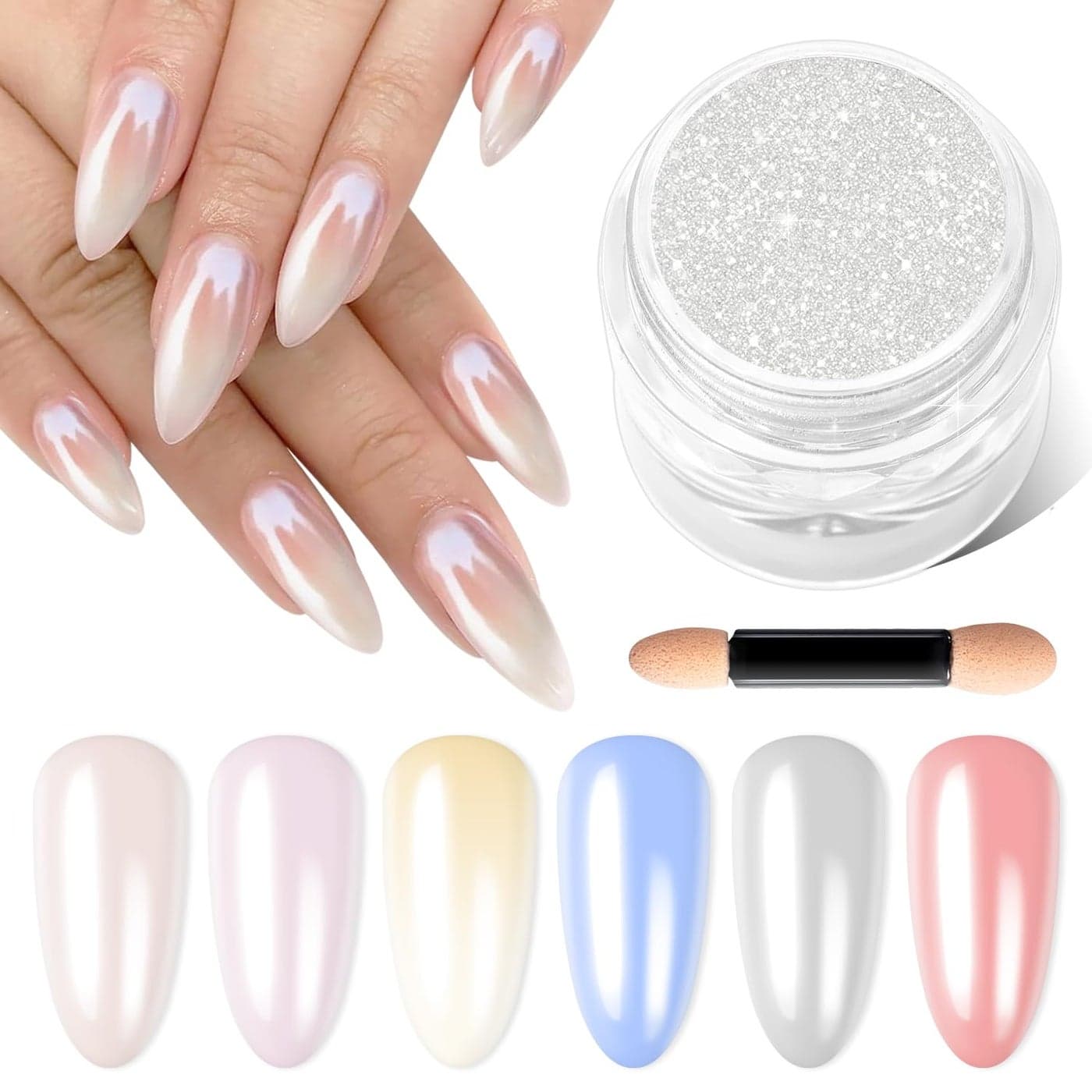 Moonlight White Chrome Nail Powder BISHENGYF - 1g Super Glossy Pearl Effect Chrome Nail Powder for Gel Nails Metallic Mermaid Pearl Nail Powder for Nail Art Decoration