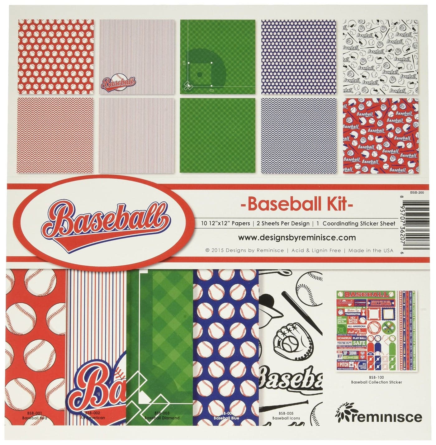 Reminisce Baseball Collection Kit Multicolor 12 by 12 BSB200