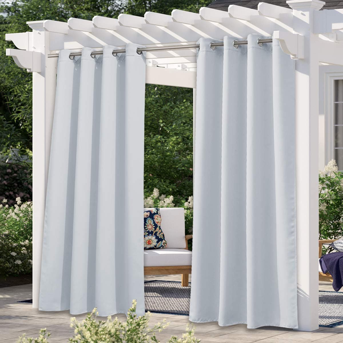 NICETOWN Exterior Winter White Outdoor Curtain for Patio Waterproof Thermal Insulated Stainless Steel Grommet Durable Outside Vertical Drape for Yard PartyPicnic 1 Panel W52 x L95