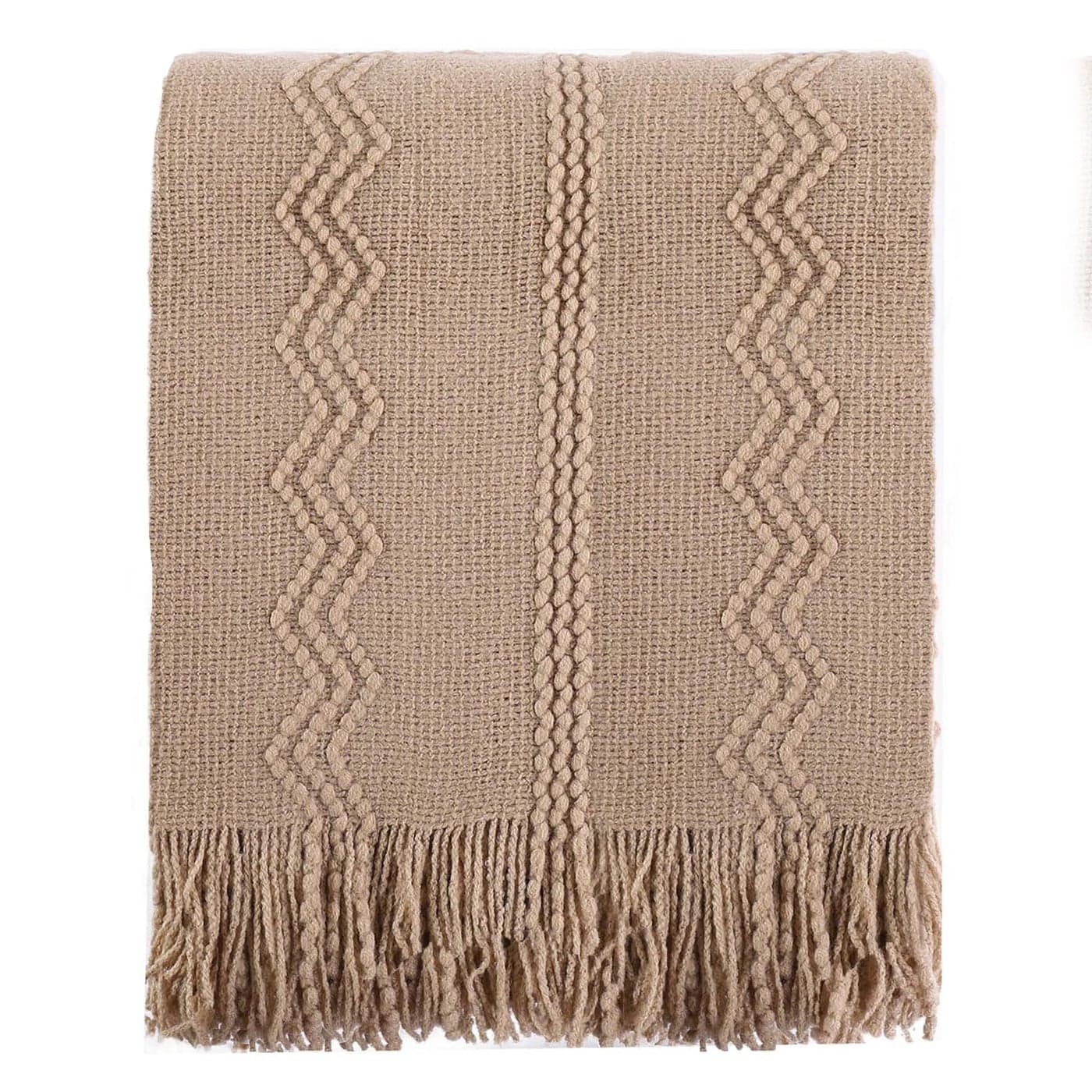 BATTILO HOME Tan Throw Blanket for Bed, Boho Decorative Couch, Taupe Home Decor, 50"x60"