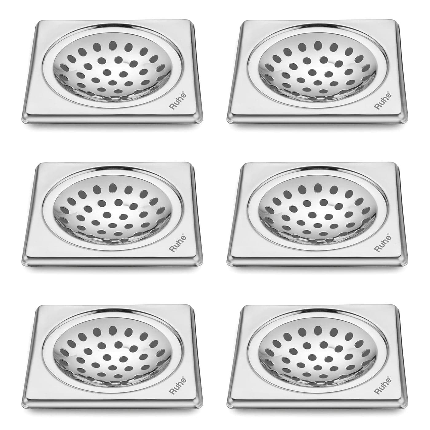 Ruhe® Square Neon Floor Drainer with Hole | Stainless Steel Square Neon Floor Drain | (5 x 5 inches) | (Pack of 6)