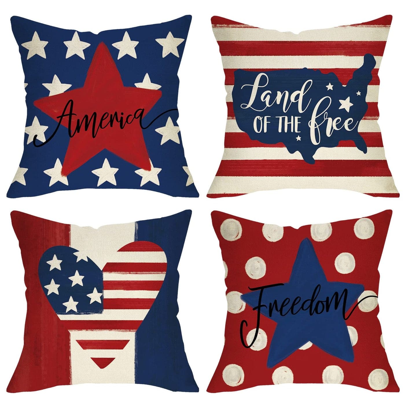 Fjfz 4th of July Patriotic American Flag Stars and Stripes Decorative Throw Pillow Cover 20 x 20 Set of 4 America Land of The Free Porch Outdoor Home Decor Freedom USA Polka Dots Cushion Case