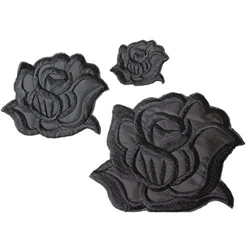 U-Sky Sew or Iron on Embroidered Patches | Classic Black Rose Design | Family Clothing DIY Project | Fashion Jackets Jeans Hoodie Vest Bags Hats | 3 Sizes (4.2"x3.3"+3.1"x2.4"+1.6"x1.3") | 3PCs Pack