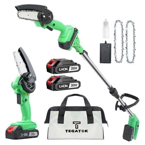 Tegatok 2-in-1 Cordless Pole Saw 4 Inch Mini Chainsaw, Electric Pole Chainsaw with 2 Batteries, Pole Saw Battery Powered with 5.5ft Extension Rod, Multifunctional Pole Saws for Tree Trimming