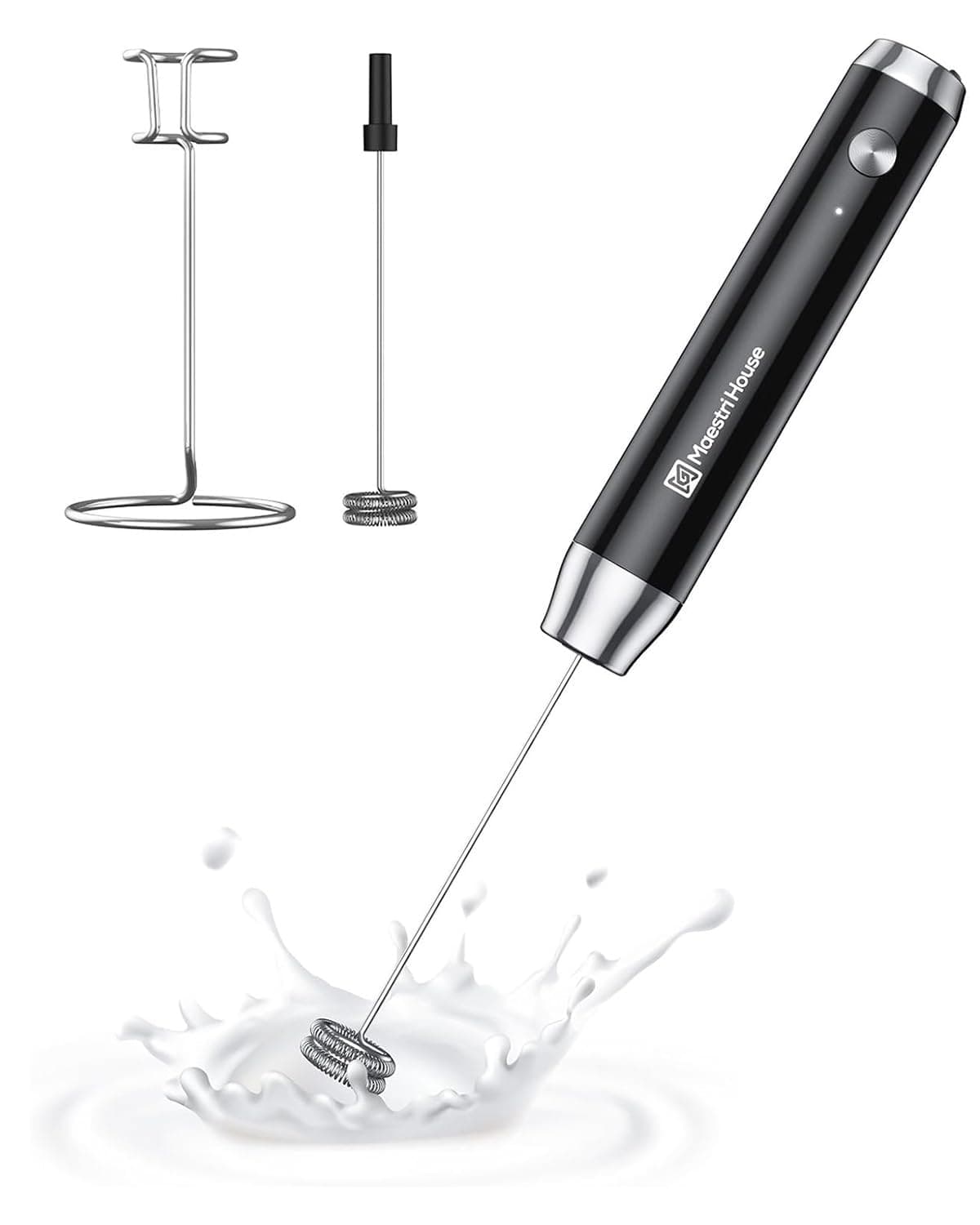 Maestri House Rechargeable Milk Frother with Stand LunaFro Handheld Electric Foam Maker Waterproof Detachable Stainless Steel Whisk Drink Mixer Foamer for Lattes Cappuccino