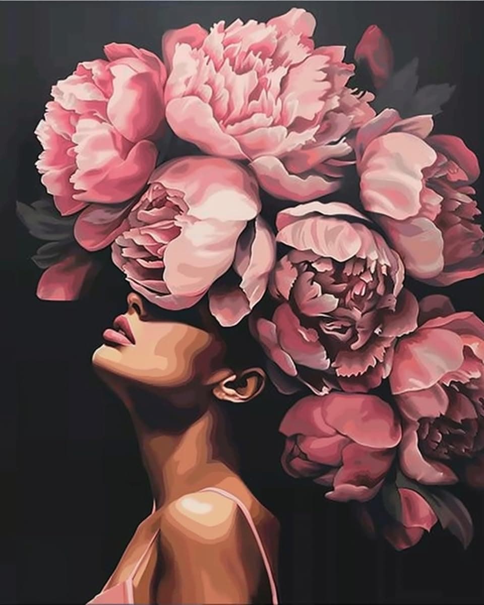 Tucocoo Fashion Head Painting by Numbers Pink Flower Abstract Drawing Nordic Wall Decoration Oil Paint by Numbers Beautiful Woman Head Flower Paint by Numbers for Adults Without Frame16Wx20H