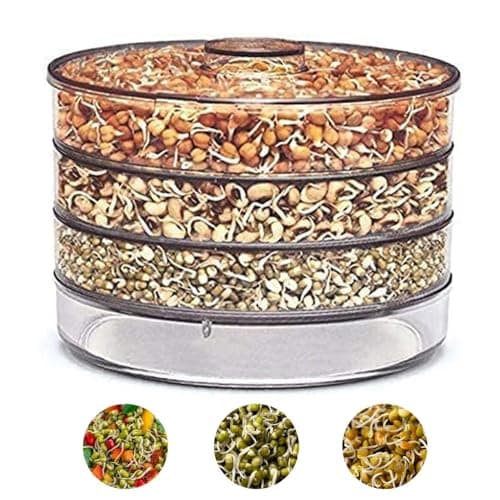 Shuttle Art 2025 Upgraded Plastic Hygienic Sprout Maker Box with 4 Container Organic Home Making Transparent Fresh Sprouts Makers for Home Sprouted Grains Seeds Dal Channa Chole Ragi