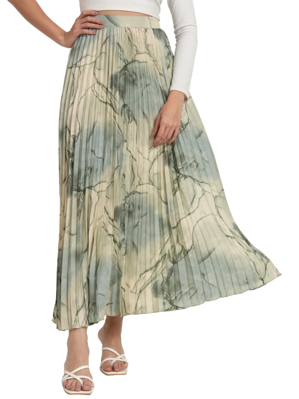 OTABU Marble Elegance A Woman's A-Line Long Printed Skirt Masterpiece (in, Alpha, M, Regular, Mendi)