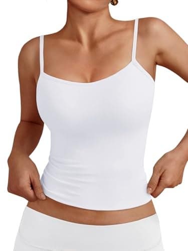 Trendy Queen Womens Tank Summer Tops 2025 Y2k Cute Square Neck Crop Going Out Sexy Teen Girls Sleeveless Fashion Shirts Clothes Outfits Basic Workout Gym Casual Spaghetti Camisole White XS
