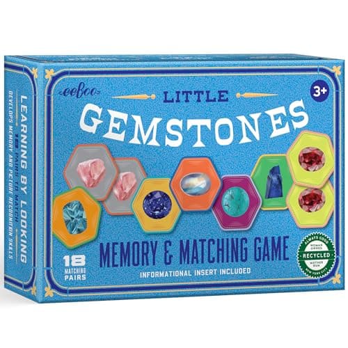 eeBoo Memory Matching Game Little Gemstones 18 Pairs to Memorize Colorful Gems Encourages Recognition Concentration Skills Kids Ages 5