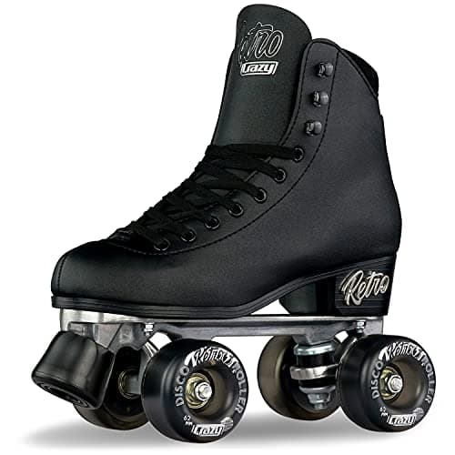 Crazy Skates Retro Roller Skates Adjustable or Fixed Sizes Classic Quad Skates for Women and Girls Black Size Mens 8 Womens 9
