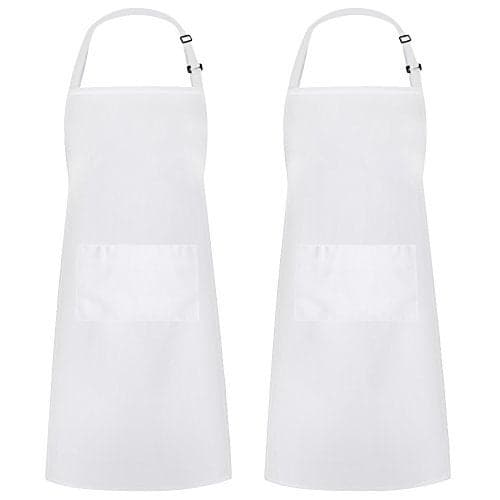 Syntus 2 Pack 100% Cotton Adjustable Bib Apron 2 Pockets Cooking Kitchen Aprons for Women Men Chef, White