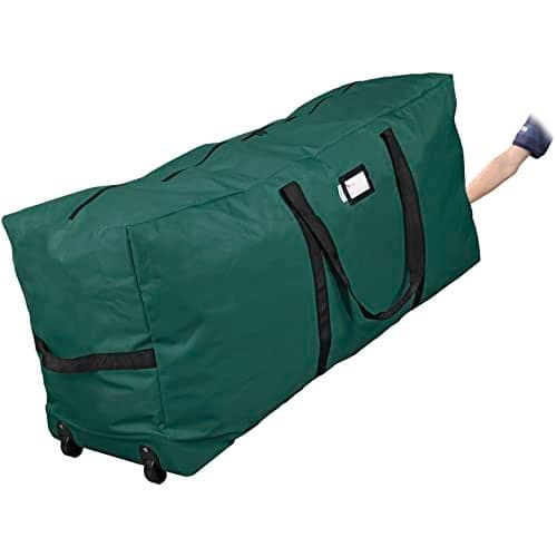 Primode Xmas Rolling Tree Storage Bag, Large Heavy Duty Storage Container, 22" Height X 16" Wide X 50" Long with 2 Wheels and Handles Fits Up to 7.5 Foot Tall Disassembled Holiday Tree (Green)