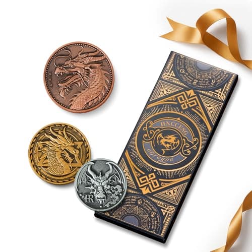 HNCCESG 3 Pcs Fantasy RPG Coins SetDragon 3D Embossed Metal Decision Coins for Tabletop GamesCollectible Gift for Gamers BoyfriendsRolePlaying Accessories