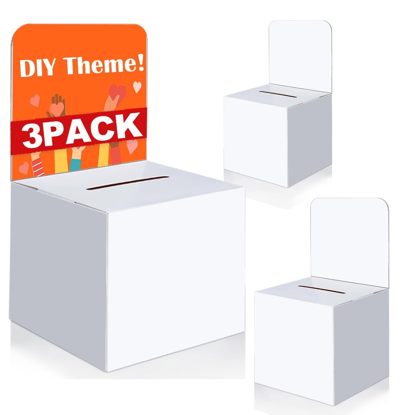 3 Pcs Ballot Boxes Suggestion Boxes Donation Box for Fundraising Cardboard Raffle Box with Slot and Removable Header for Collecting Business Card Voting Contest White