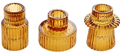 Vixdonos Taper Glass Candlestick Holders Tealight Candle Holders for Table Centerpieces Wedding Decor and Dinner Party 3 Pcs Amber