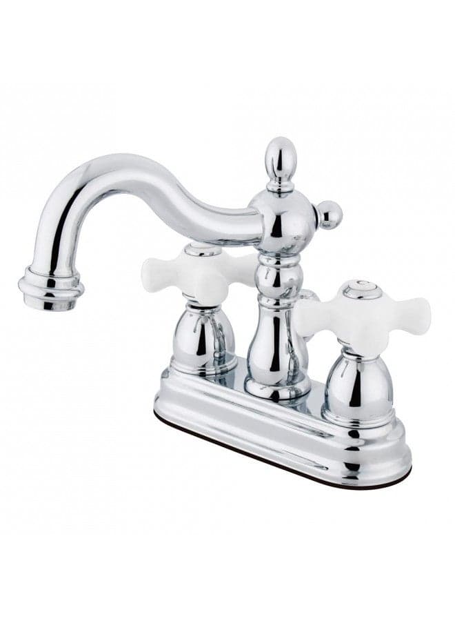 Kingston Brass KB1601PX Heritage 4-Inch Centerset Lavatory Faucet with Porcelain Cross Handle, Polished Chrome