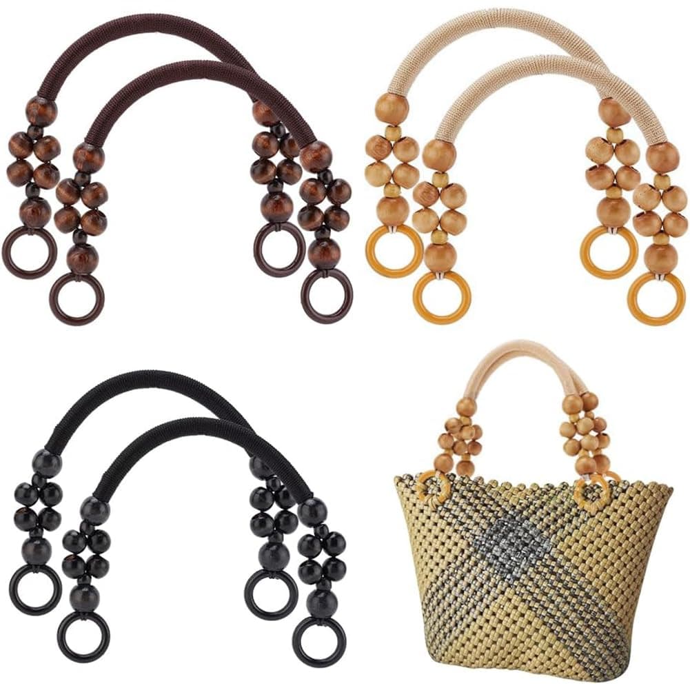 PH PandaHall 6pcs Wooden Beaded Bag Handles 3 Colors Purse Handles Nylon Rope Purse Straps Replacement Bag Handles UShape Purse Handles for Bag Making Shoulder Bag Handbag DIY Crochet Bag 18 Inch