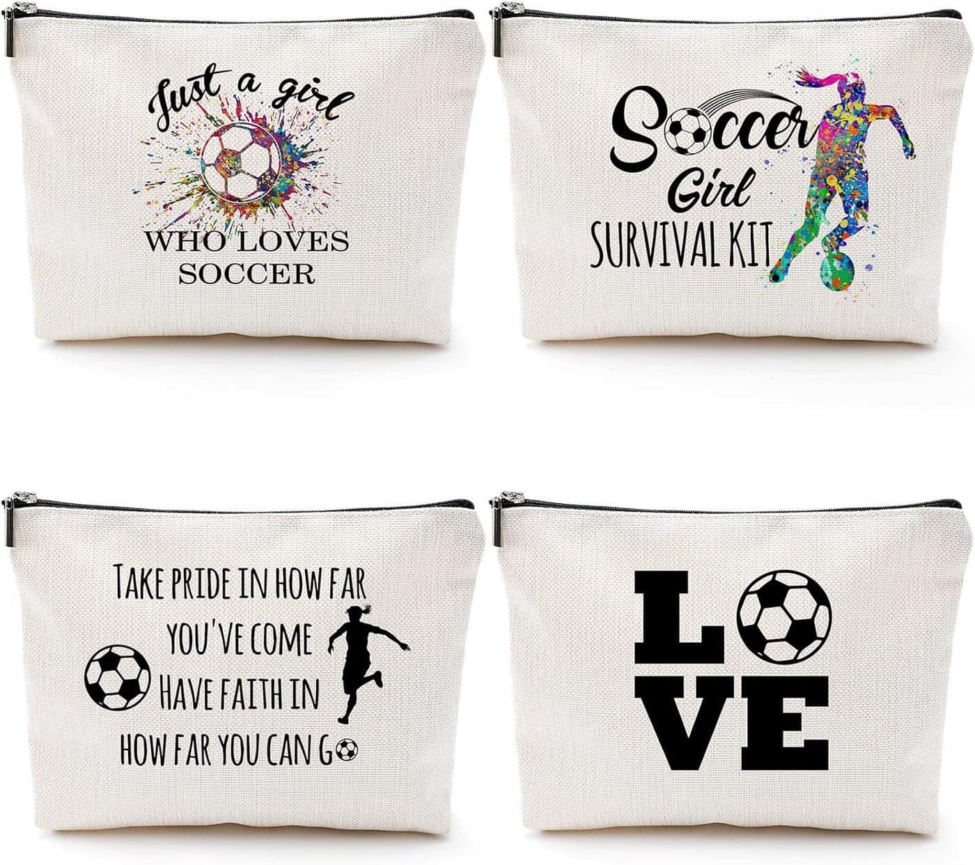 Geosar 4 Pieces Soccer Gifts Makeup Bag for Women Christmas Inspirational Gift for Soccer Player Sports Lover Zipper Cosmetic Bags Travel Cosmetic Pouch for Birthday Graduation
