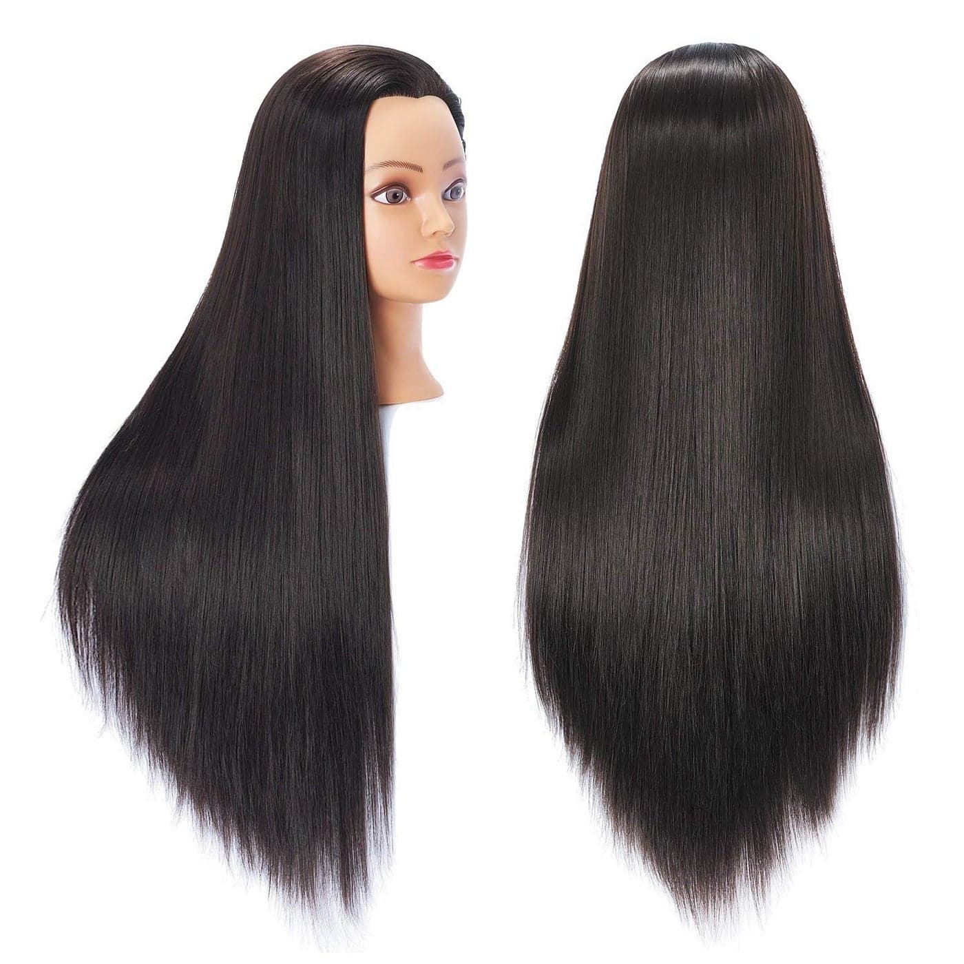 Hairingrid 2628 Mannequin Head Hair Styling Training Head Manikin Cosmetology Doll Head Synthetic Fiber Hair and Free Clamp Holder Black