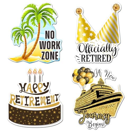 Hoteam 4 Pcs Retirement Cruise Door Decorations Magnetic Large Happy Retirement Cruise Ship Door Magnets Funny Waterproof Nautical Magnets for Carnival Cabin Stateroom Fridge Car