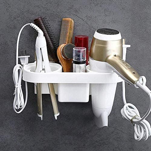 GREEYA Plastic Wall Mounted Hair Dryer Holder | No Drilling Adhesive Styling Tool Organizer | Multi-Functional Space Saving Storage Bathroom