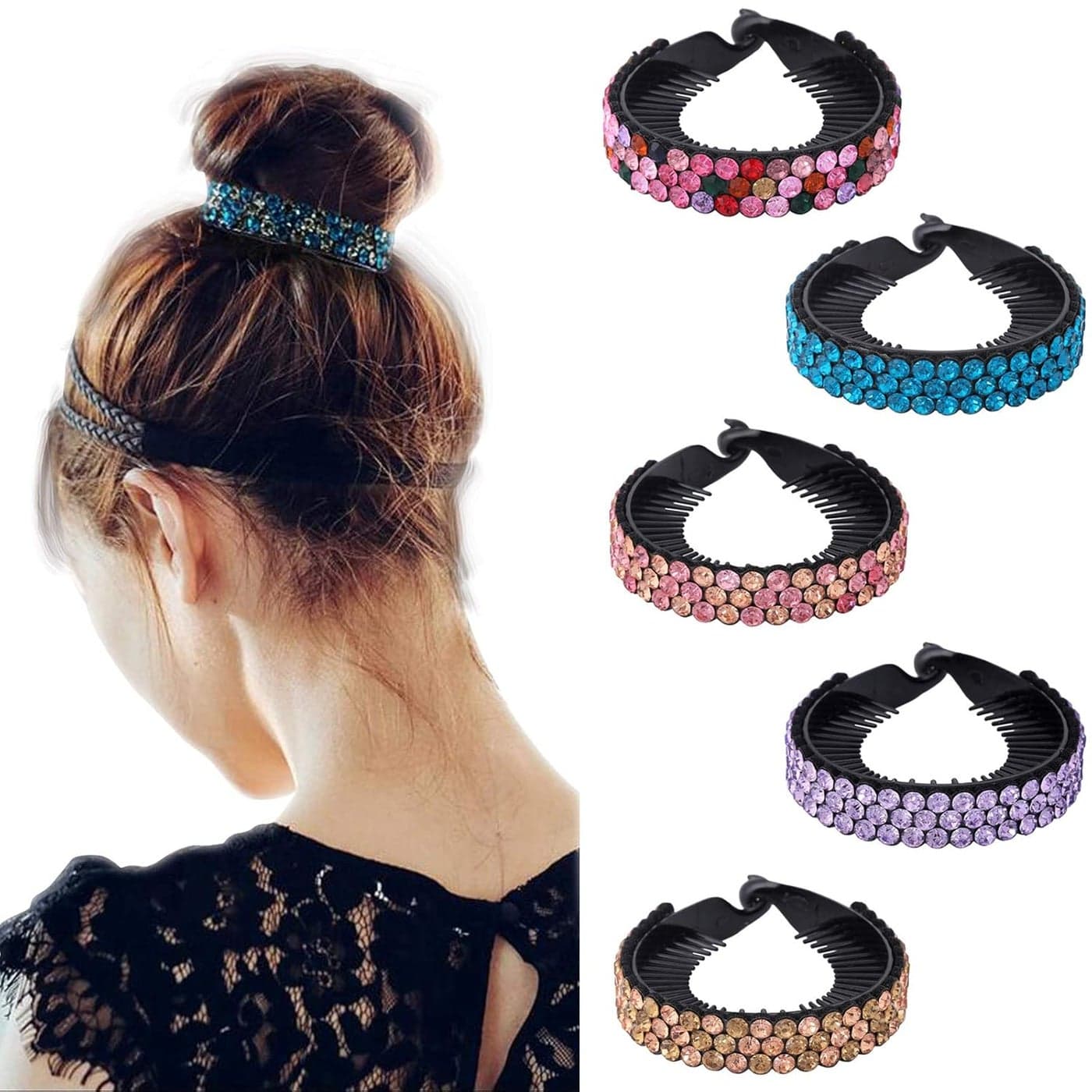 Rhinestone Hair Clip for Women 5Pack Halfballoon Nest Expanding Hairpin Girls Hair Claws Hair Bun Holders Accessories mixed 5 color2