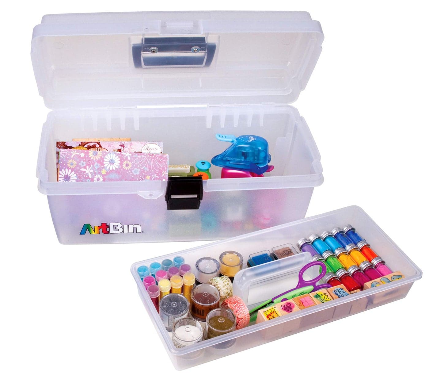ArtBin 6966AB 16 in LiftOut Tray Box Portable Art Craft Organizer with Handle and Tray Clear