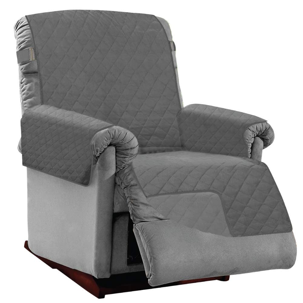 Sofa Shield Recliner Slip Cover with Patented Strap Cushion Protector Reversible Stain and Dog Tear Resistant Slipcover Quilted Microfiber 28in Seat Washable Covers for Dogs Pets Kids Charcoal