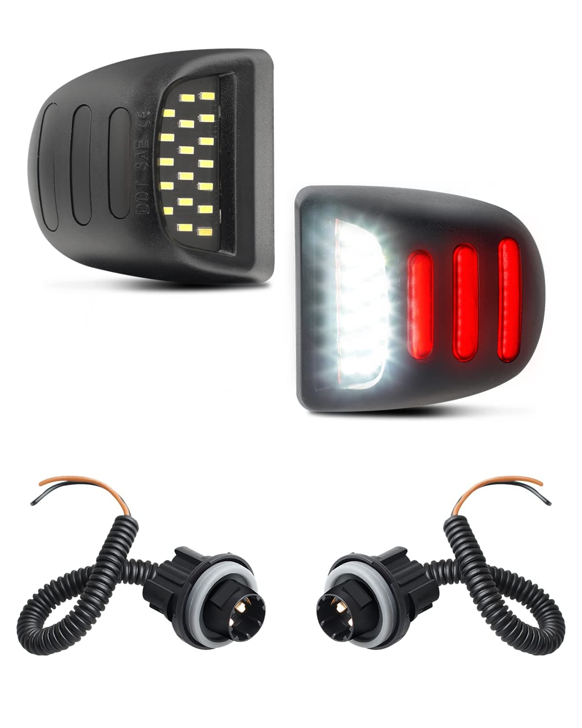 HERCOO LED License Plate Light with Red OLED Neon Tube Lamp Socket Wire Harness Compatible with Cadillac Avalanche Suburban Escalade EXT Tahoe Yukon YL Chevy Silverado GMC Sierra 1500 2500 3500