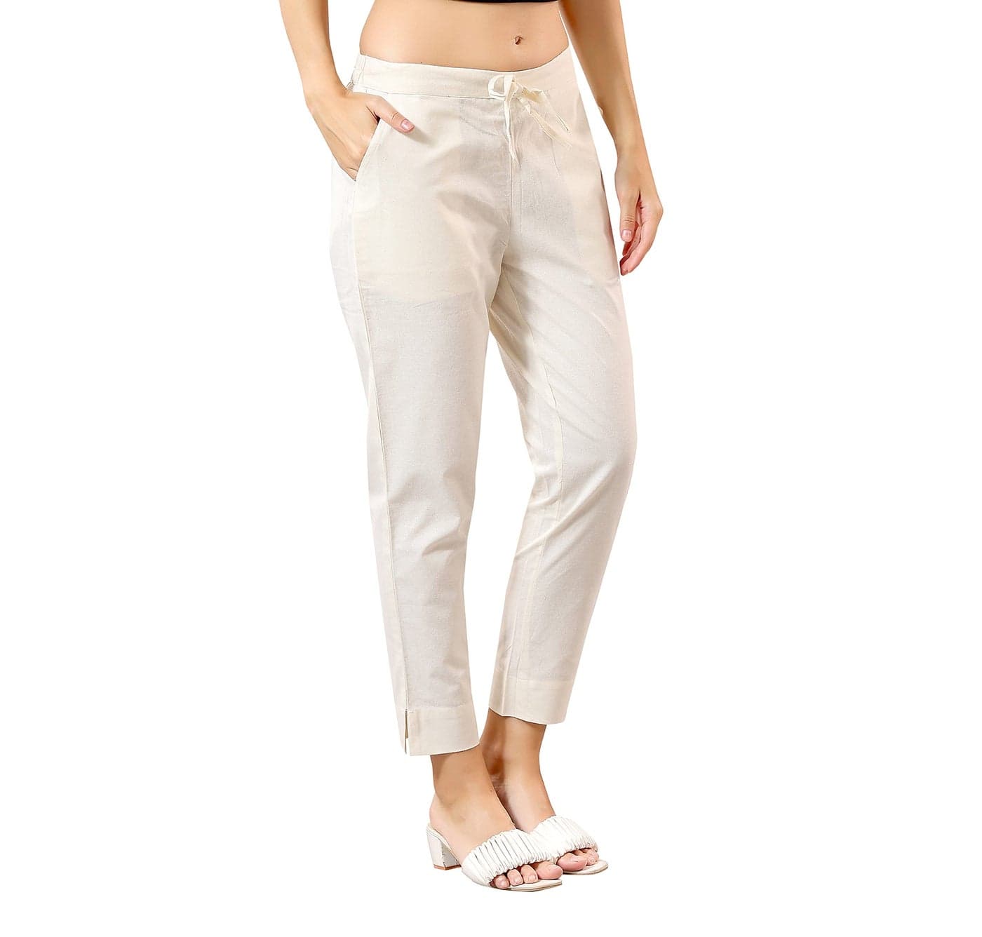 TRASA Ultra Soft Cotton Regular and Plus 8 Colour Cotton Mid Rise Pants for Womens and Girls, Cream - 3XL