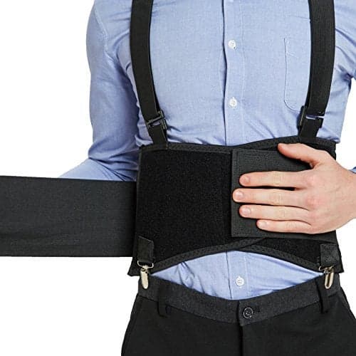 NeoTech Care Lumbar Brace with Removable Pants Clips & Detachable Suspenders - Back Support Belt - Adjustable, Light, Breathable - Shoulder Holsters - Work, Posture (Black, Size L)