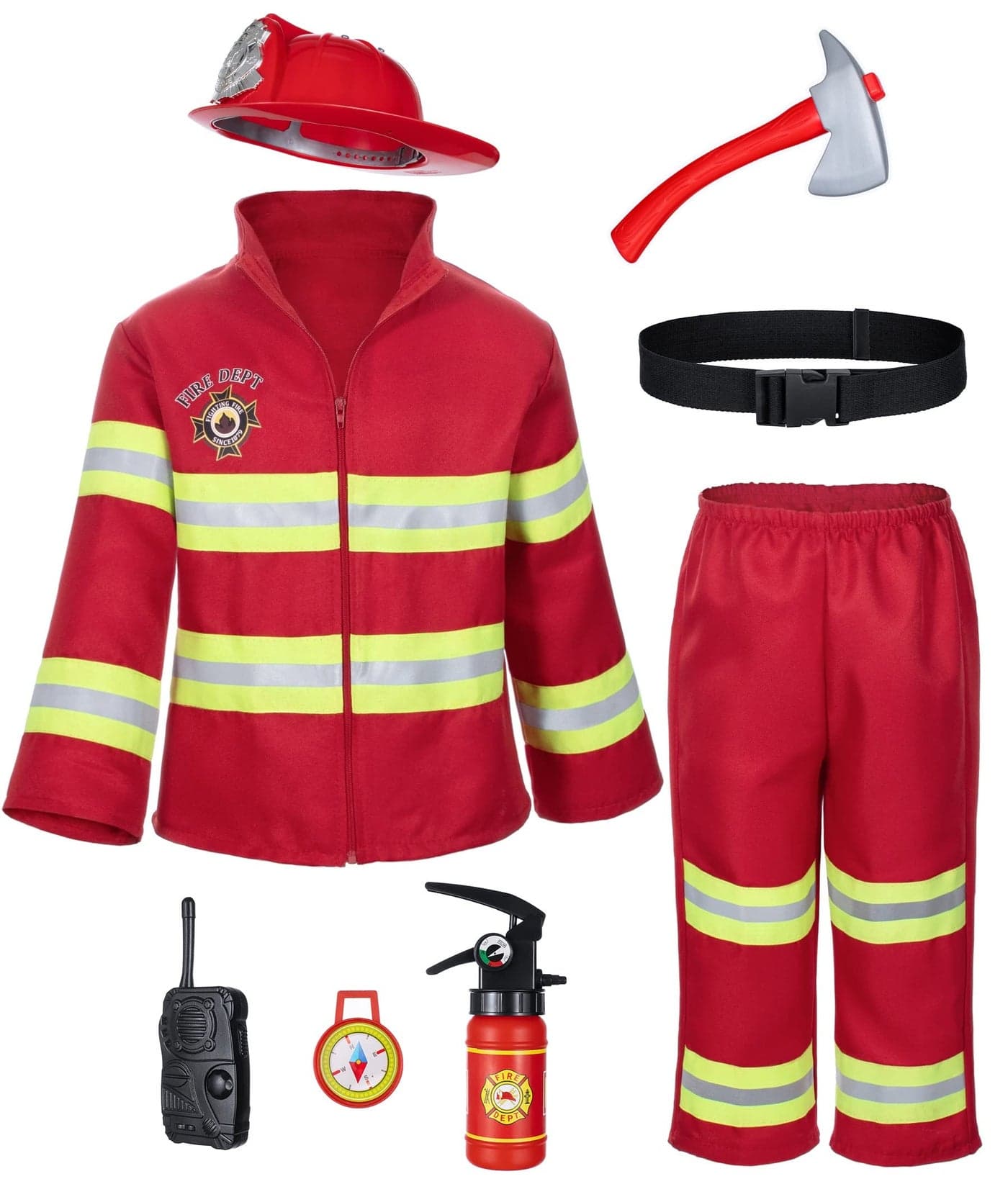 Kid's Fireman Firefighter Costume Toys with Complete Accessories for Boys and Girls Birthday Halloween Party Dress Up Red 3T 4T