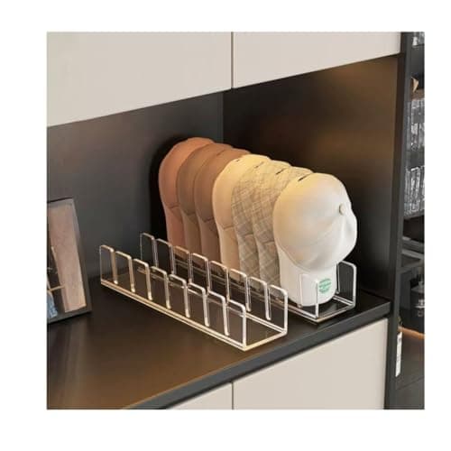 Hugro Tarfive Acrylic Baseball Cap Organizer Rack 2-Pack - Holds 14 Hats, No Install Space Saving Display Stand for Closet, Bedroom, Entryway (Clear)